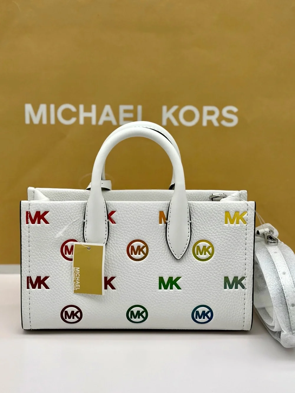 Michael Kors Small Mirella Rainbow satchel Crossbody Optic White